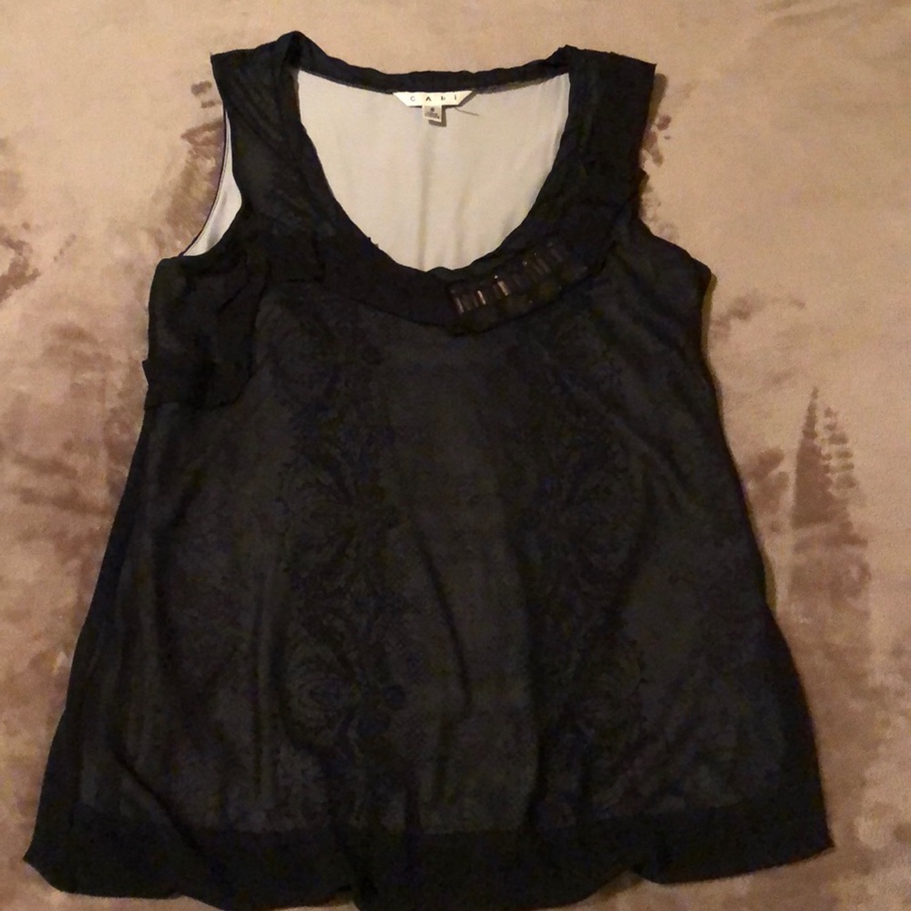 CAbi S tank dressy lace overlay look with jewels